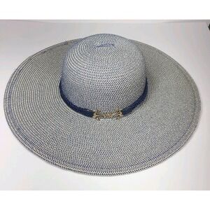 Jacobson Straw Hat Wide Brim Nautical Blue White Rope Anchor Womens Summer
